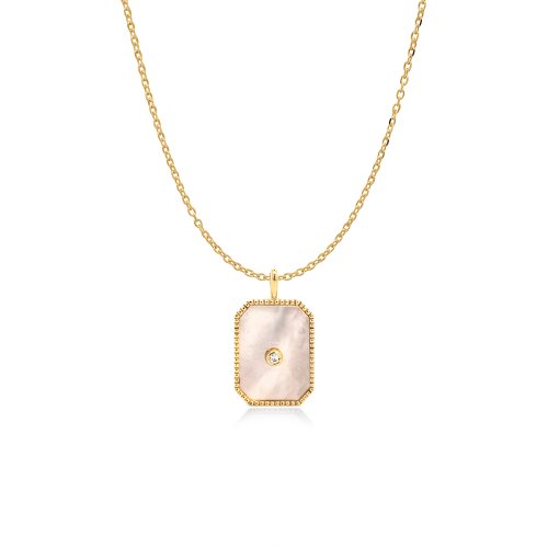 10K Yellow Gold Evil Eye Mother of Pearl Rectangle Necklace (GC-10-1120)