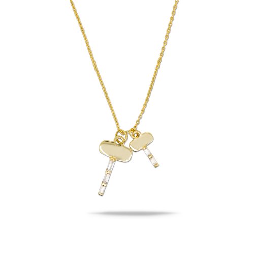 Sterling Silver Gold Vermeil Designer Inspired Tiffany Key CZ Necklace (N-1543)