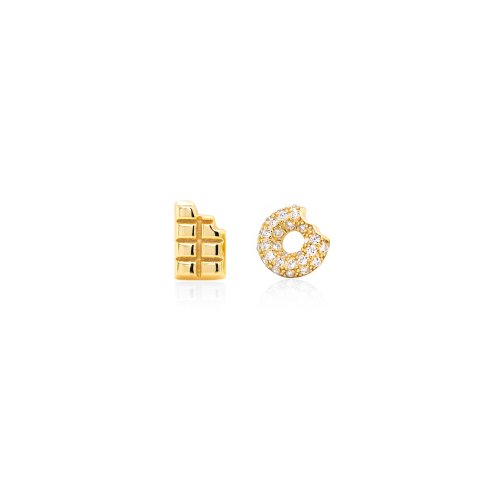 Sterling Silver Gold Vermeil CZ Doughnut &amp; Choco Studs (ST-1631)