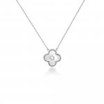 Sterling Silver Designer Inspired Vancleef Mother of Pearl with Center CZ Necklace (N-1544-W)