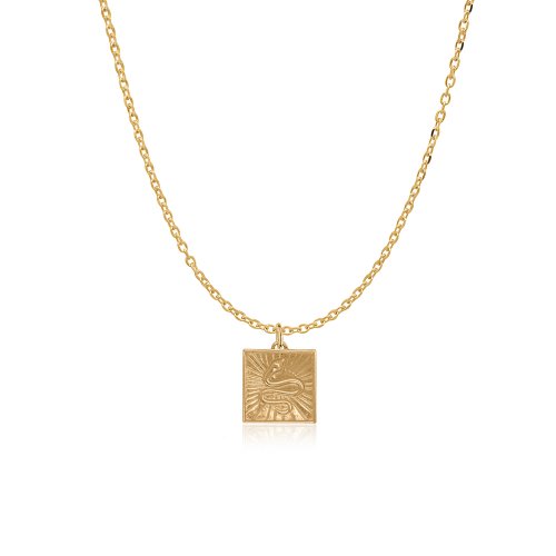 10K Yellow Gold Square Snake Medallion Necklace (GC-10-1121)