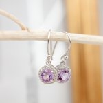 Sterling Silver Classical Round CZ Halo Dangle Earrings (ER-1370)