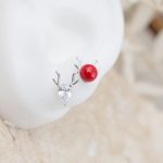 Sterling Siver Rudolph the Red-Nosed CZ Reindeer Studs (ST-1632)