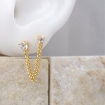 Sterling Silver CZ Stones Double Piercing Connected Studs (ST-1625)
