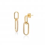 Sterling Silver Gold Vermeil Trendy CZ Paperclip Links Studs (ST-1627)