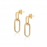 Sterling Silver Gold Vermeil Trendy CZ Paperclip Links Studs (ST-1627)