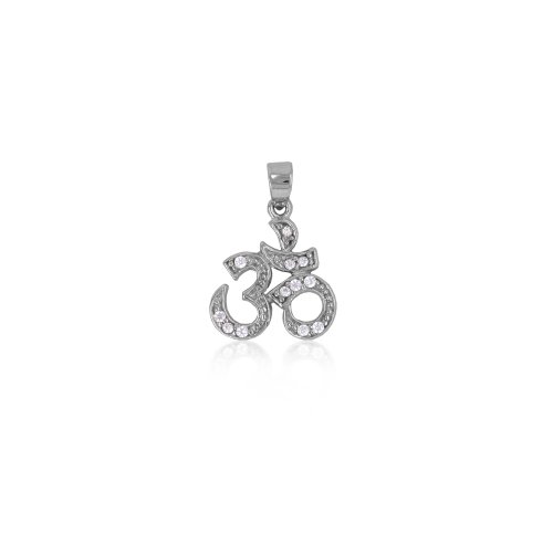 Sterling Silver Rhodium Plated CZ Om Pendant (P-1494)