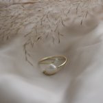 Sterling Silver Gold Vermeil Pearl & CZ Open Cuff Ring (R-1631)