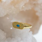 Sterling Silver Gold Vermeil Blue Oval Sunshine Signet Ring (R-1633)