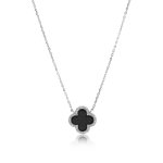 Sterling Silver Designer Inspired Vân Cleef Necklace, Black (N-1041)