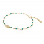 Sterling Silver Gold Vermeil CZ Pave Hamsa Turquoise Beads Bracelet (BR-1422)