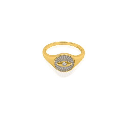 Sterling Silver Gold Vermeil Evil Eye Signet Ring (R-1634)