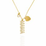 Sterling Silver Gold Vermeil CZ  Multi Charms MAMA Necklace (N-1565)