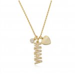 Sterling Silver Gold Vermeil CZ  Multi Charms MAMA Necklace (N-1565)