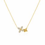 Sterling Silver CZ Double Flowers Necklace (N-1567)