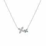 Sterling Silver CZ Double Flowers Necklace (N-1567)