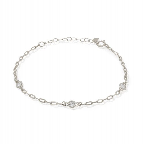 Sterling Silver Paperclip CZ By The Yard Anklet (ANK-1116)