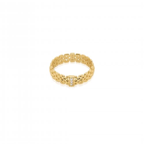 Sterling Silver Gold Vermeil Chunky CZ Panther Link Ring (R-1636)