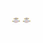 Sterling Silver Gold Vermeil Marquise Cut CZ & Opal Stud Earrings (ST-1642)