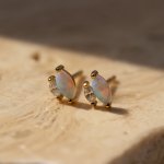 Sterling Silver Gold Vermeil Marquise Cut CZ & Opal Stud Earrings (ST-1642)