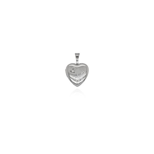 Silver CZ &amp; &quot;Mom&quot; Engraved Heart Italian Locket (LOC-HE-1063)