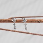 Sterling Silver CZ Sunburst Drop Studs Earrings (ST-1643)