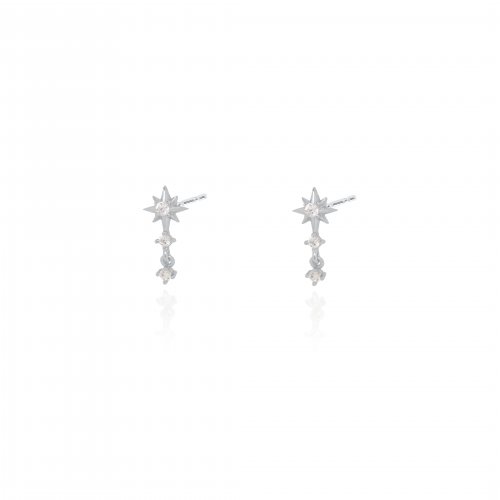 Sterling Silver CZ Sunburst Drop Studs Earrings (ST-1643)