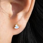 Sterling Silver Gold Vermeil Marquise Cut CZ & Opal Stud Earrings (ST-1642)