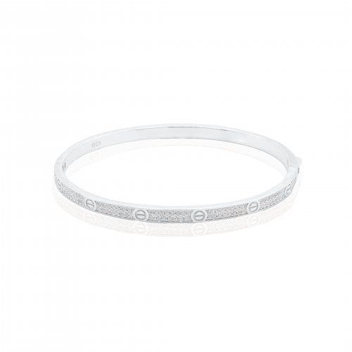 Sterling Silver CZ Pave Screw Pattern Bangle (IB-1108)