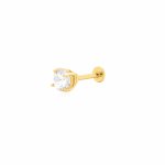 14K Yellow Gold 4mm Solitaire CZ Stud Flat Screwback Single Pierce (GE-14-1042)