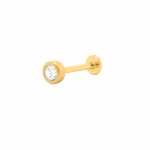 14K Yellow Gold 2mm Bezel Set CZ Stud Flat Screwback Single Pierce (GE-14-1044)