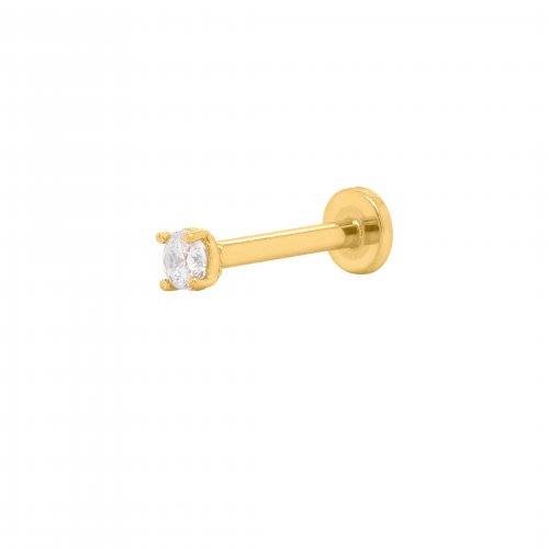 14K Yellow Gold 2mm CZ Stud Flat Screwback Single Pierce (GE-14-1046)