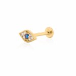 14K Yellow Gold Evil Eye Stud Flat Screwback Single Pierce  (GE-14-1048)