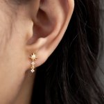 Sterling Silver CZ Sunburst Drop Studs Earrings (ST-1643)