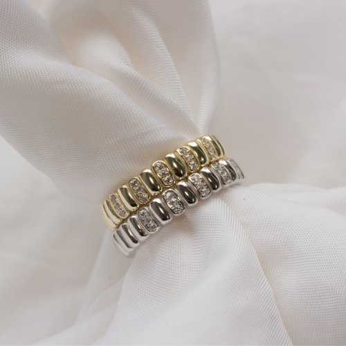 Sterling Silver Gold Vermeil Alternating CZ Bar Band Ring (R-1637-G)