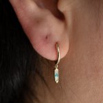 Sterling Silver Gold Vermeil Tag Drop with CZ and Turquoise Huggies Earrings (HUG-1128)