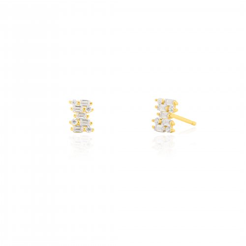 Sterling Silver Gold Vermeil Alternating Emerald Cut and Brilliant Cut CZ Stud Earrings (ST-1647)