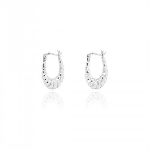 Sterling Silver Oval Bamboo Hoops Earrings (HP-1102)