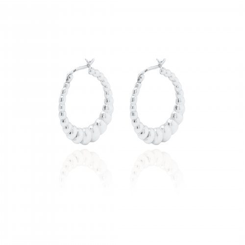 Sterling Silver Chunky Oval Bamboo Hoops Earrings (HP-1101)