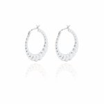 Sterling Silver Chunky Oval Bamboo Hoops Earrings (HP-1101)