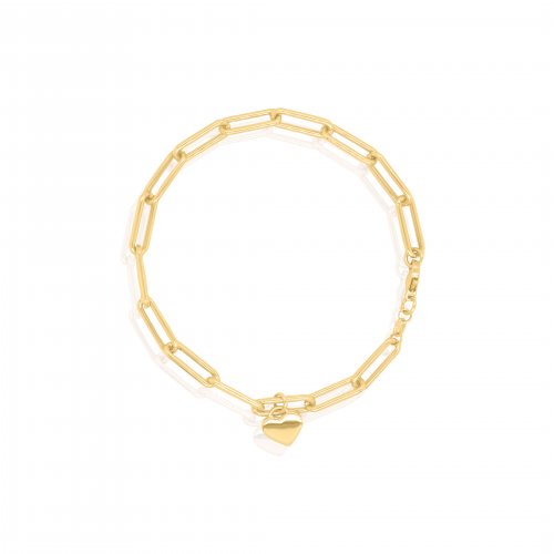 10K Yellow Gold Heart Drop Paperclip Bracelet (GB-10-1125)