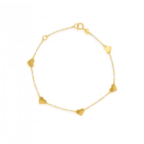 10K Yellow Gold Heart by the Yard Enamel Beads Bracelet (GB-10-1126)