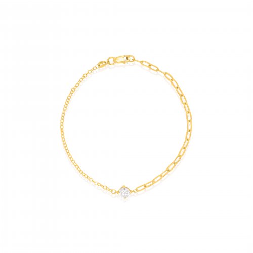 10K Yellow Gold CZ Paperclip &amp; Rolo Bracelet (GB-10-1120)