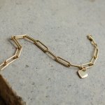 10K Yellow Gold Heart Drop Paperclip Bracelet (GB-10-1125)