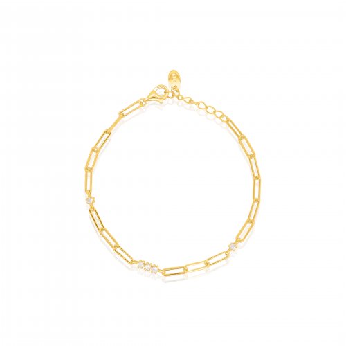 Sterling Silver Gold Vermeil CZ Paperclip Bracelet (BR-1427)