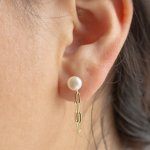 Sterling Silver Gold Vermeil Pearl Chain Earrings (ER-1372)