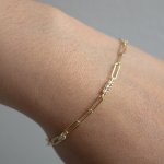 Sterling Silver Gold Vermeil CZ Paperclip Bracelet (BR-1427)