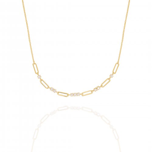 Sterling Silver Gold Vermeil Graduated CZ with Links Necklace (N-1571)