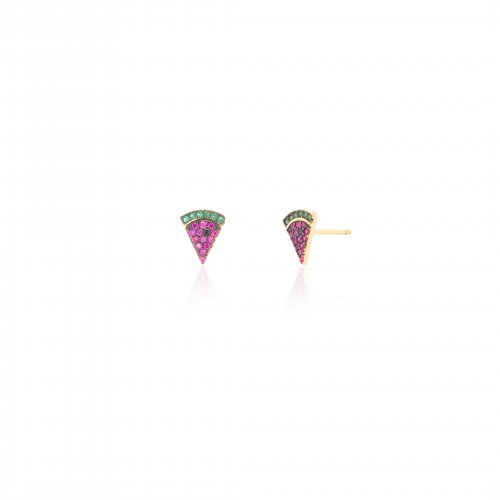 Sterling Silver Gold Vermeil Color CZ Watermelon Stud Earrings (ST-1648)