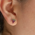 Sterling Silver Gold Vermeil Color CZ Watermelon Stud Earrings (ST-1648)